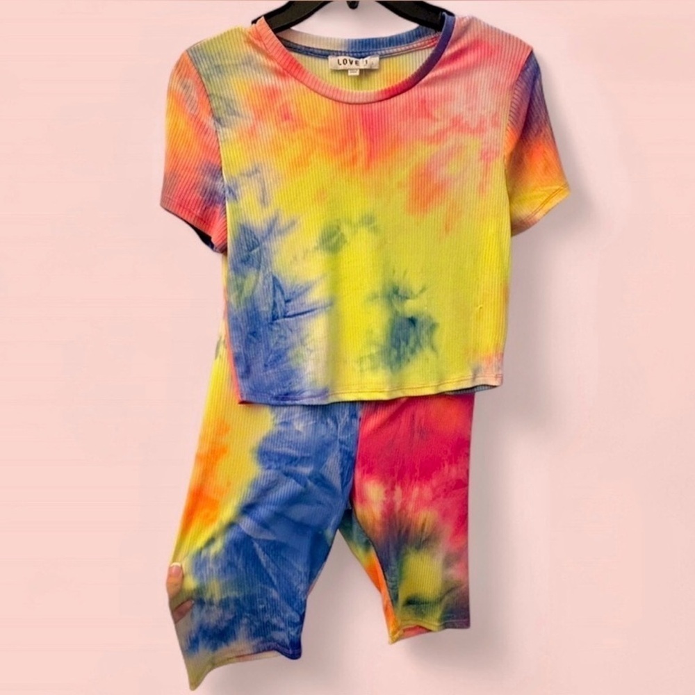 Love J Women’s Multicolor Ribbed Tie-Dye 2 Piece Set Size Large- NEW WITH TAGS